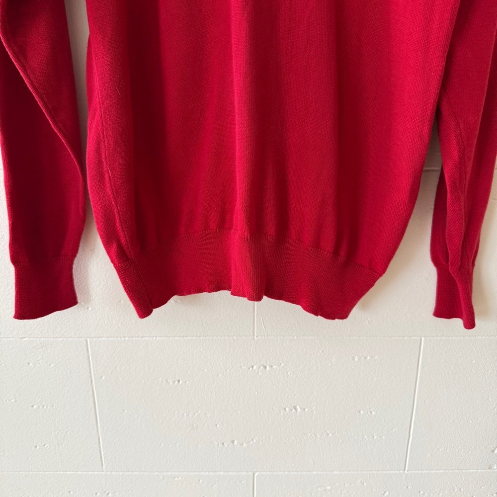 Vintage 90s | Red Cotton Collared Sweater | Gold Button Classic | Size Medium - Picture 6 of 9